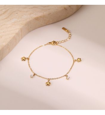 Titanium steel bracelet with 18k gold plating and zircon star-shaped pendant